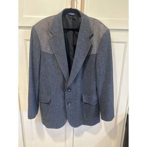 Pendelton Mens Virgin VTG wool Herringbone Blazer Suede Patches Menswear 36L